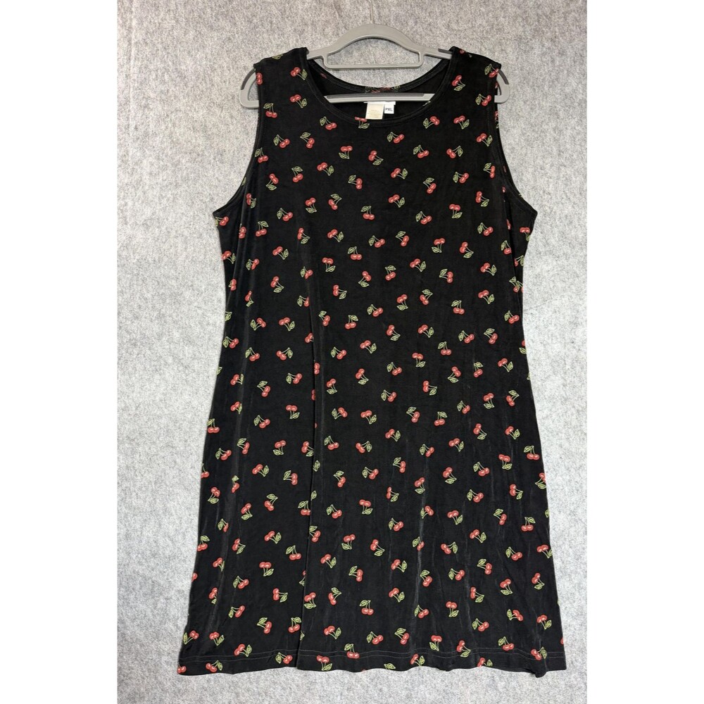 Vintage Coldwater Creek Dress Womens PXL Black Cherry Print Sleeveless Shift *